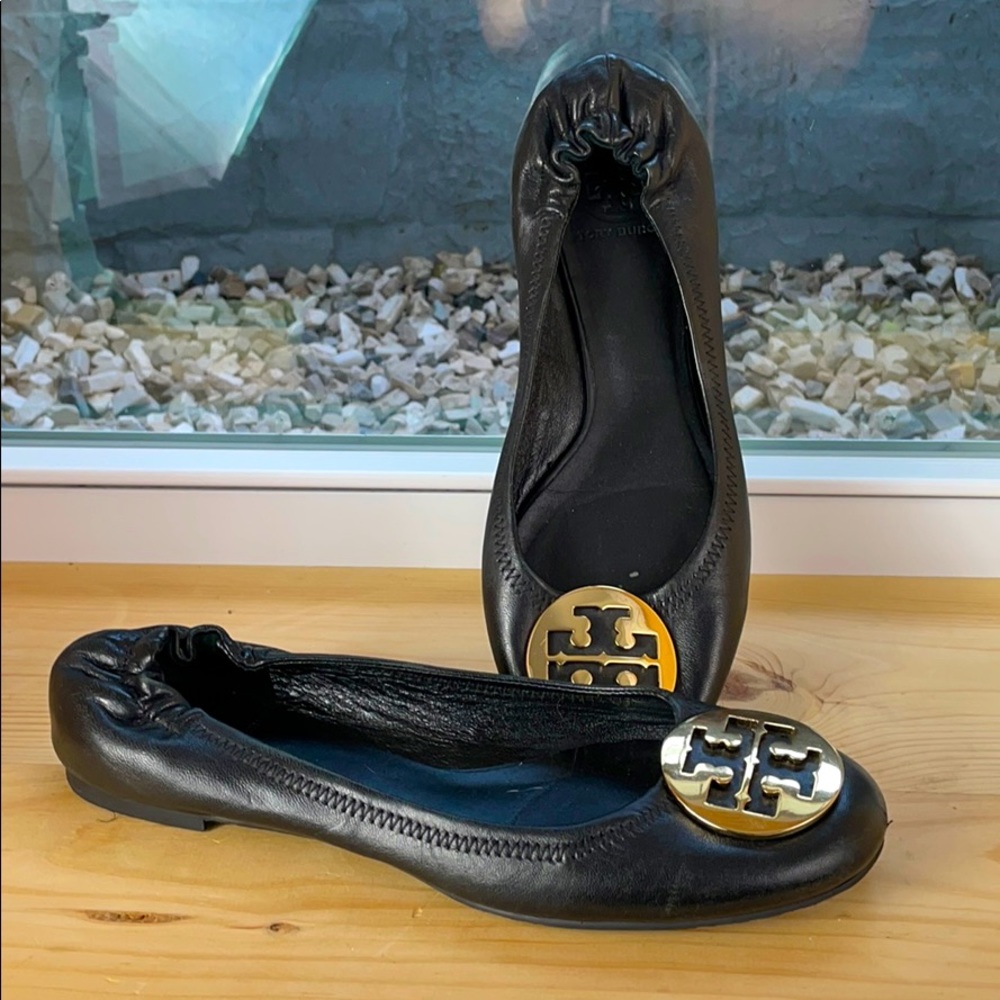 Tory Burch Reva Black Leather flats shoes 10